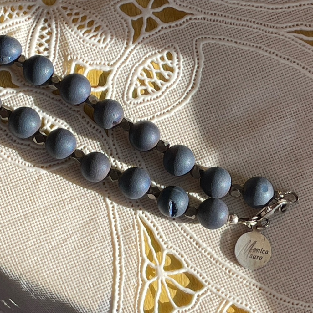 Stunning druzy silver beaded necklace Monica Mauro - Picture 5 of 7
